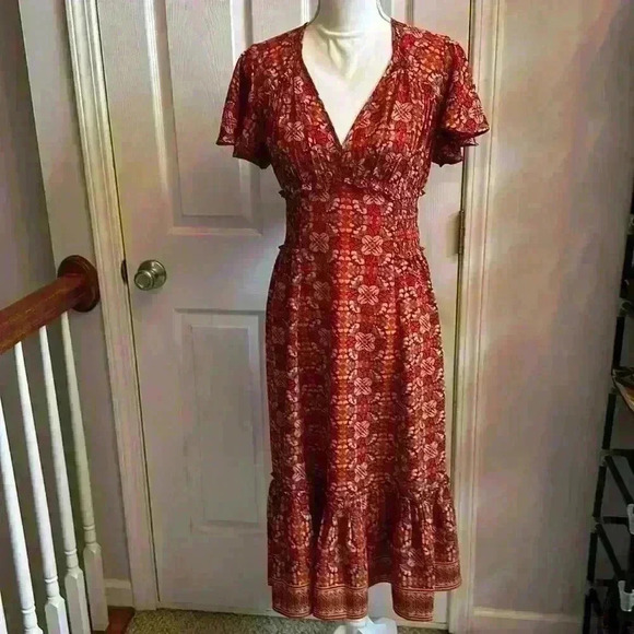 Max Studio NWT Red Floral Short Sleeve Maxi Dress Womens Size Medium - Picture 3 of 12